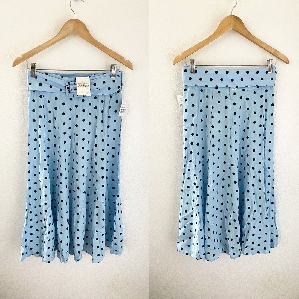Faithfull Skirt Luda Buckle Belted Flounce Midi Vacation Sylve Dot Blue 6 M NWT - Picture 2 of 15